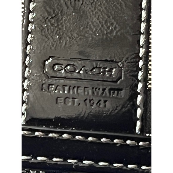 Coach Signature C Jacquard Trifold Wallet Grey Black Patent Leather Trim Large - Picture 3 of 10